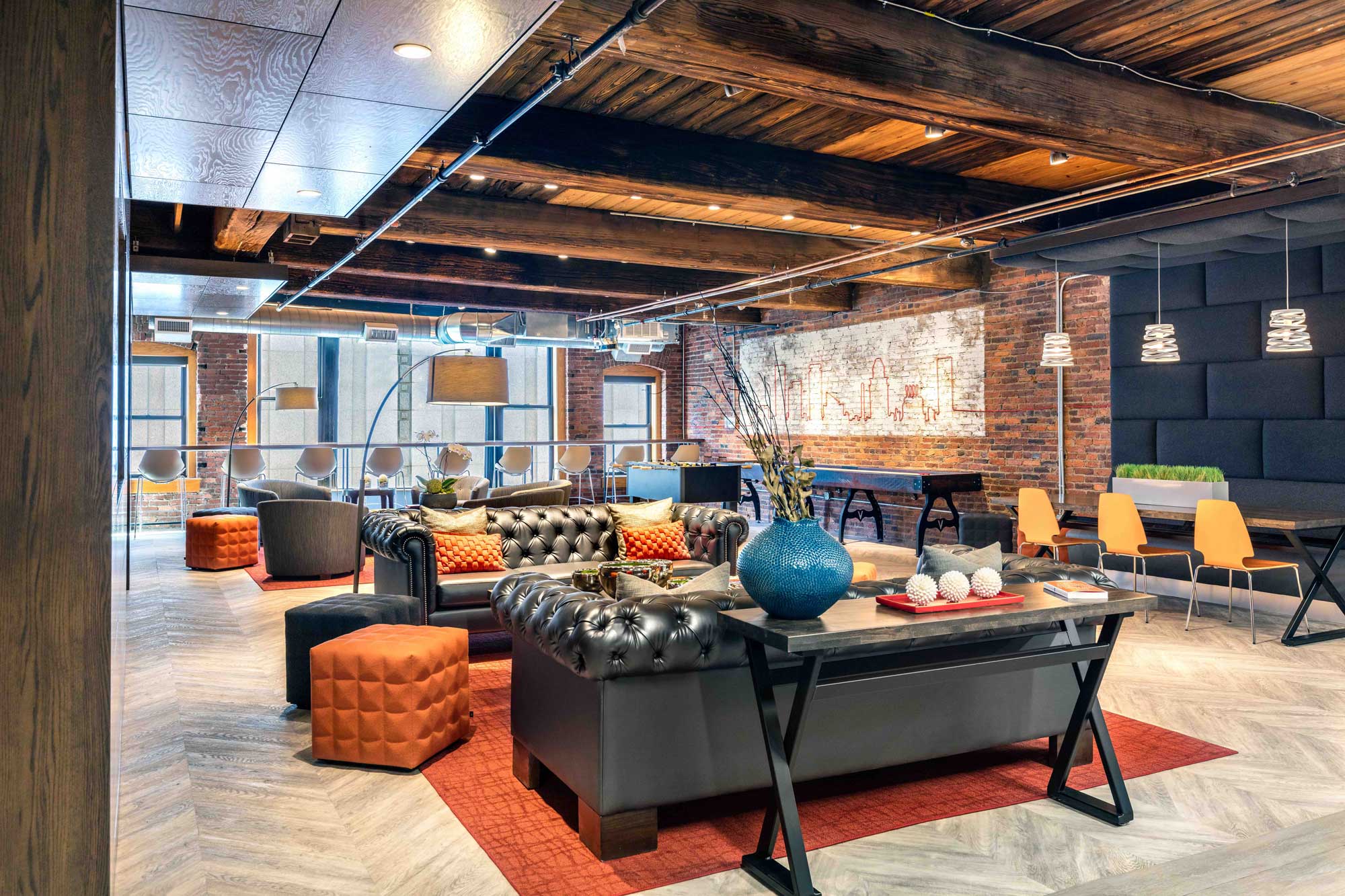 Spark Baltimore — tufted leather lounge area